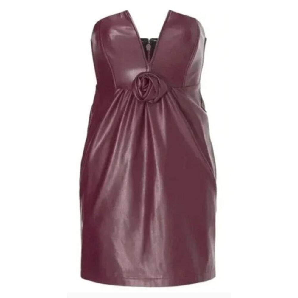 Ashley Park x RTR Voila Dress Vegan Leather Strapless Sheath Mini Purple Size 0